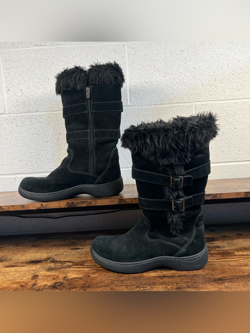 LL Bean Boots Waterproof Faux Fur Black Suede Primaloft Tall Winter Women's 9 - Picture 2 of 10